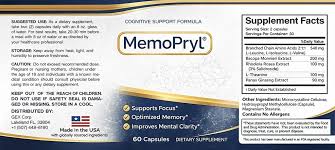 MemoPryl supplement facts label